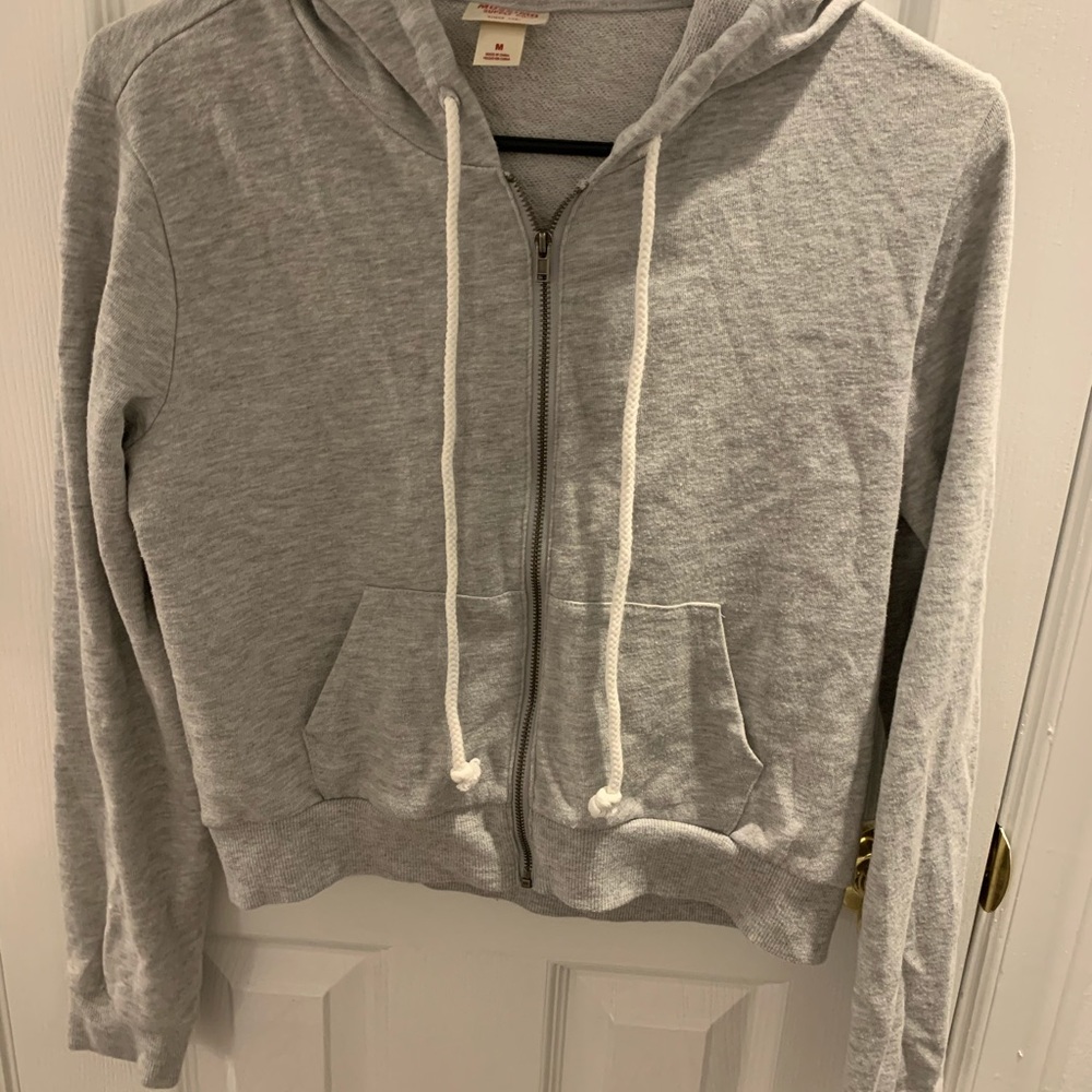 Grey Zip Up Cropped Hoodie